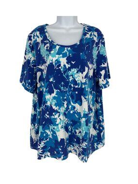 Catherines Suprema Collection Floral Print Scoop Neck Short Sleeve Top Size 1X